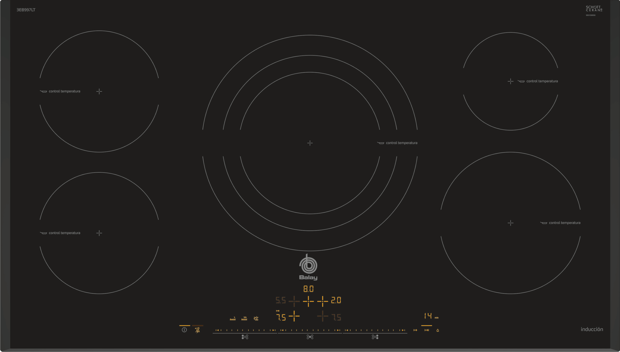 BALAY ENCIMERA 3EB997LT 5 inducción 90cm paellera con diseño moderno y eficiente