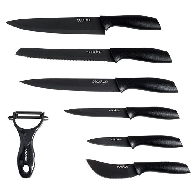 CECOTEC Cuchillos Titanium SET 7 Inox Negro